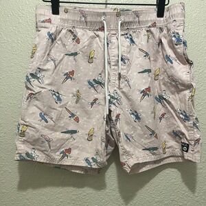 RVCA Pink W/ Parrot Theme Board Shorts Mens S Drawstring Beach Surf‎ Swim